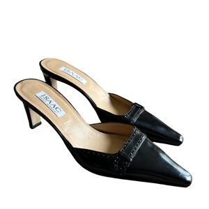 Vintage Isaac Mizrahi 90s Black Patent Leather kitten Heel Mules 9sz